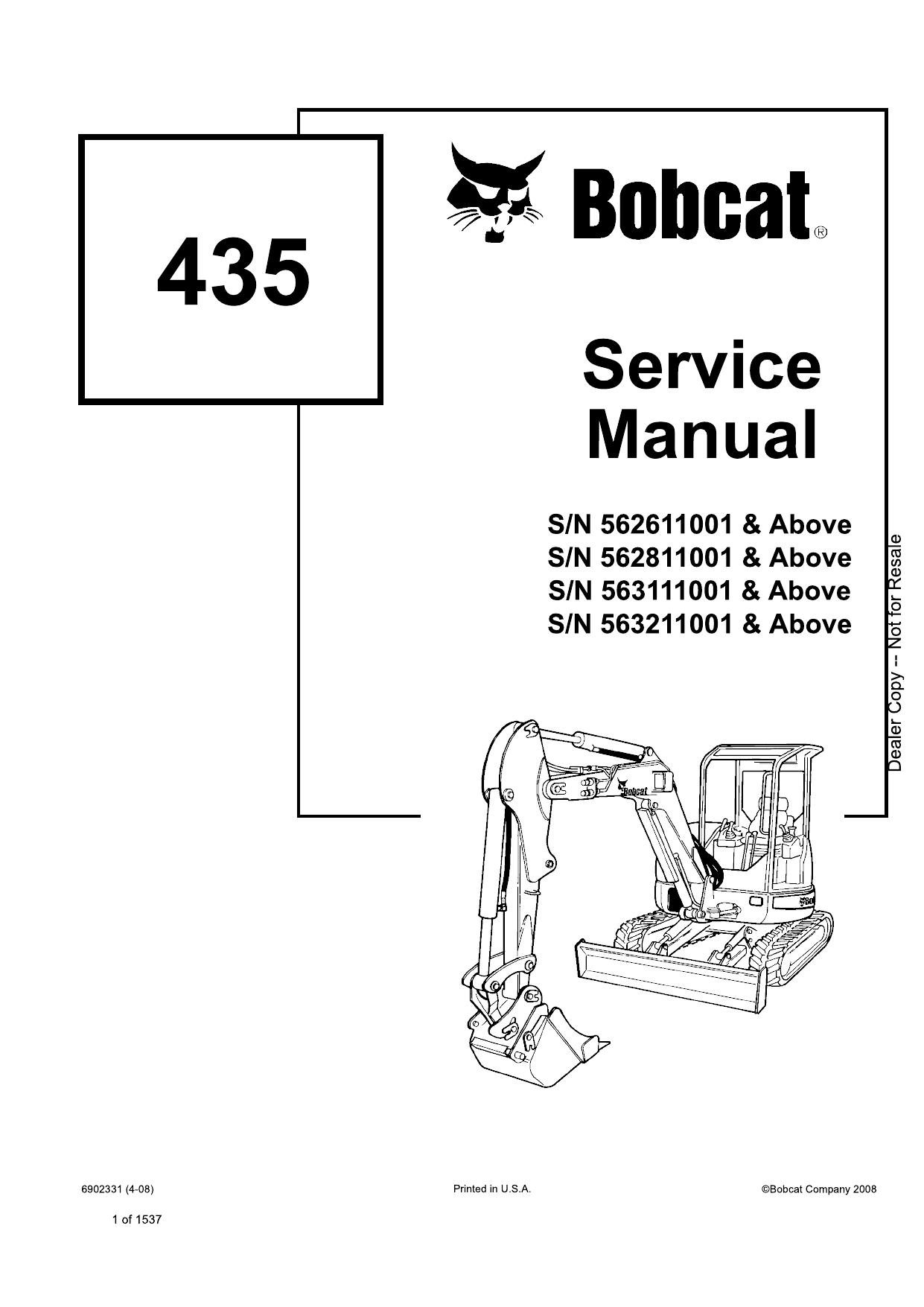 435 Excavator Service Manual Bobcat